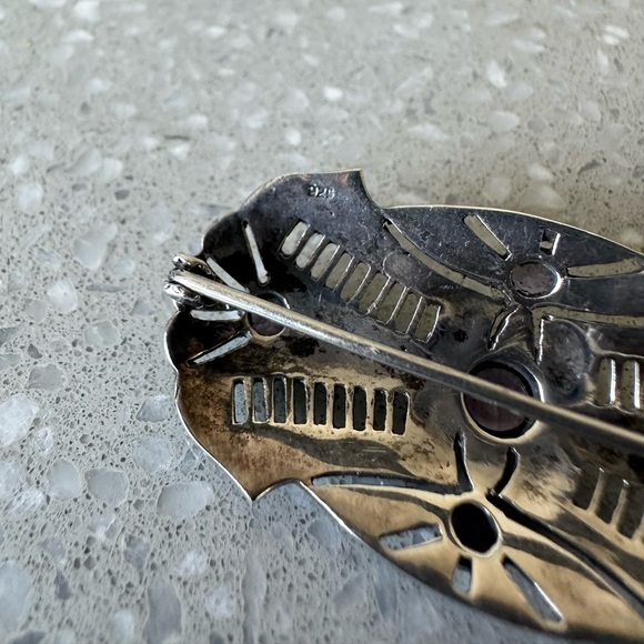 Art Deco Sterling Silver Natural Amethyst & Marcasite Brooch Stamped Makers Mark - Picture 6 of 11